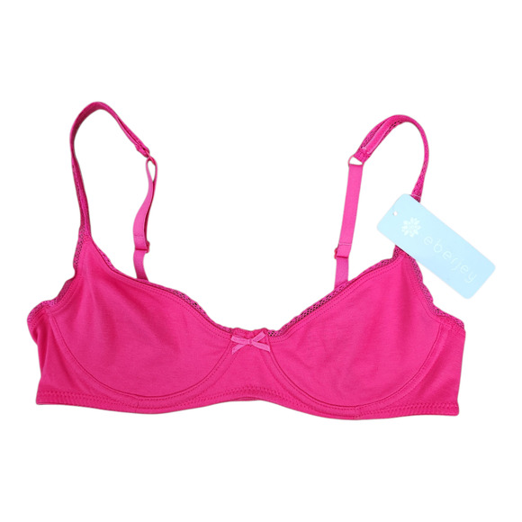 Eberjey Classic T Shirt Unlined Bra 34B Fuchsia Lightweight Loungewear‎ Barbie - Picture 1 of 5